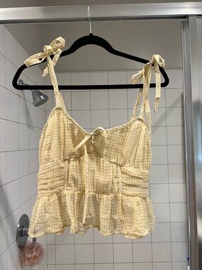 American Eagle Outfitters Yellow Gingham Tie-Strap Ruffle Camisole